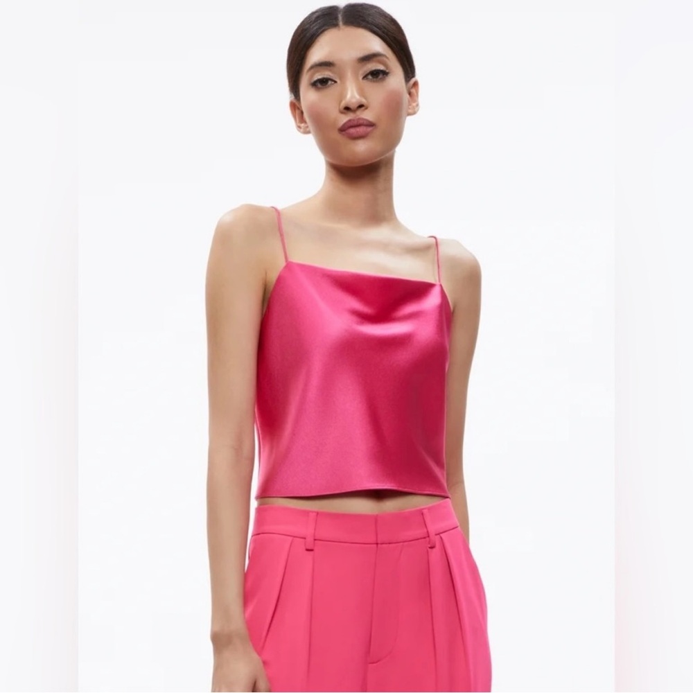 Alice + Olivia NEW Harmon Vibrant Wild Pink bubblegum cowl Satin Camisole XS